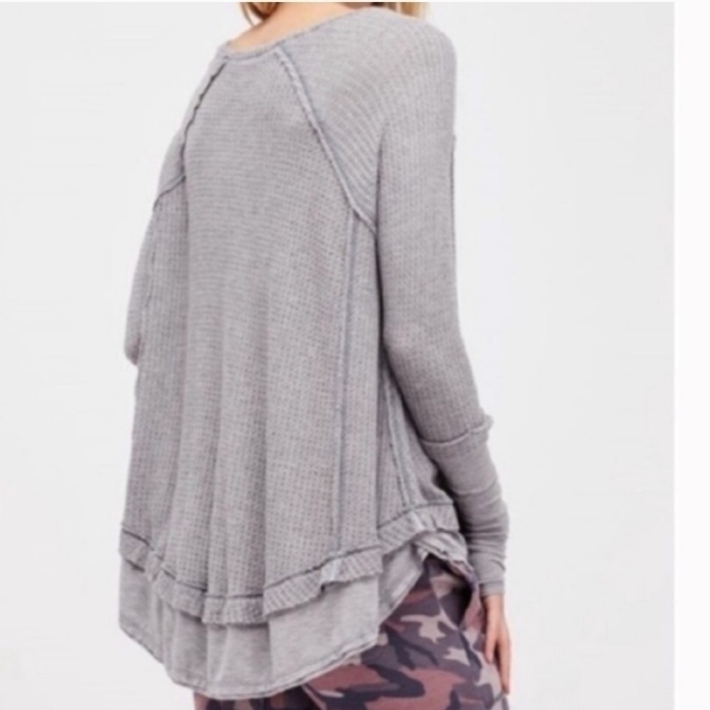 Free People Laguna waffle knit long sleeve top grey - Picture 3 of 8